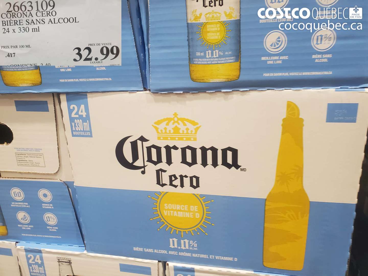 2663109 CORONA CERO BIÈRE SANS ALCOOL 24 x 330 ml $32.99