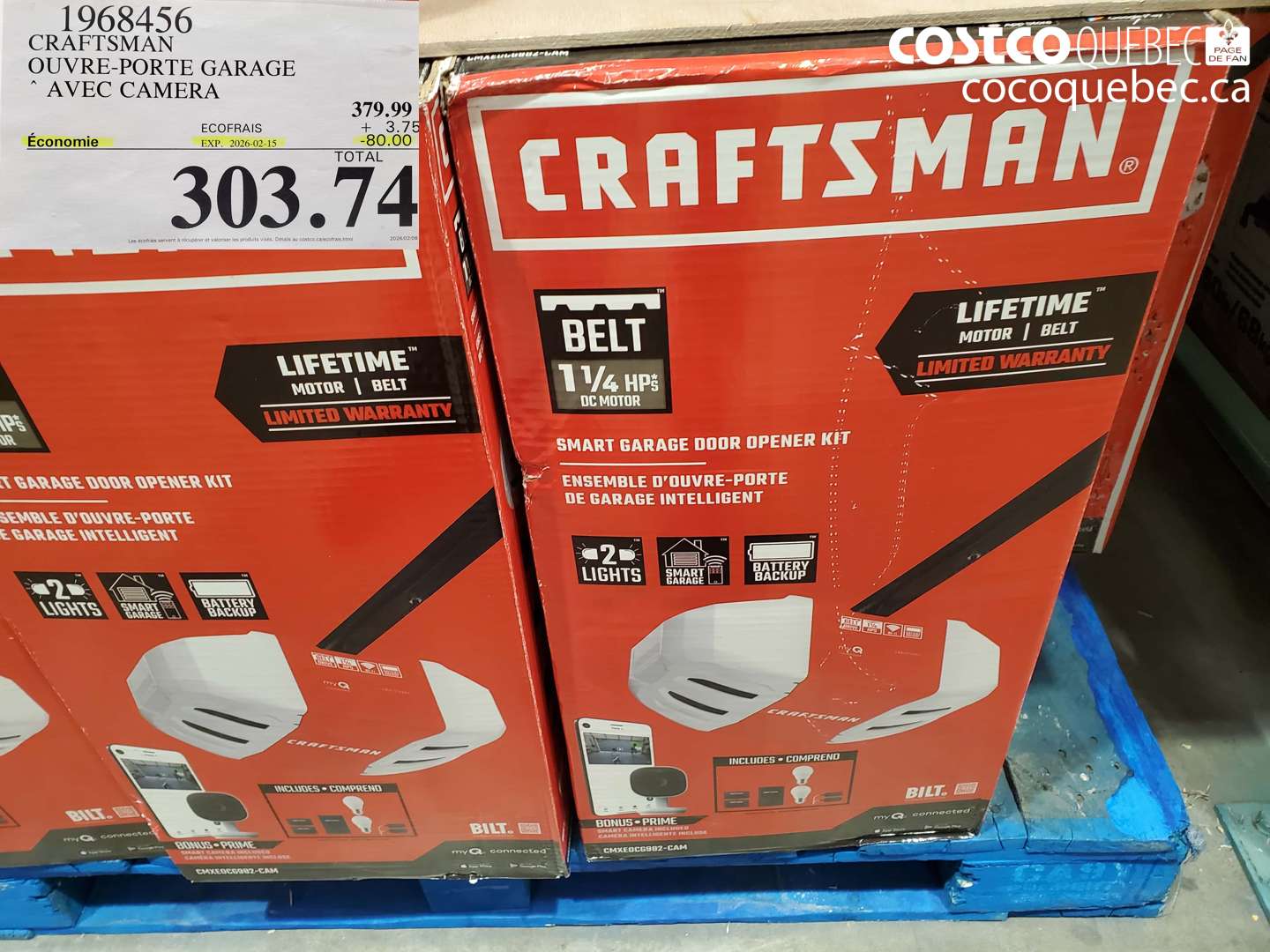 1968456 CRAFTSMAN OUVRE-PORTE GARAGE AVEC CAMERA ($80.00 INSTANT SAVINGS EXPIRES ON 2026-02-15) $303.74