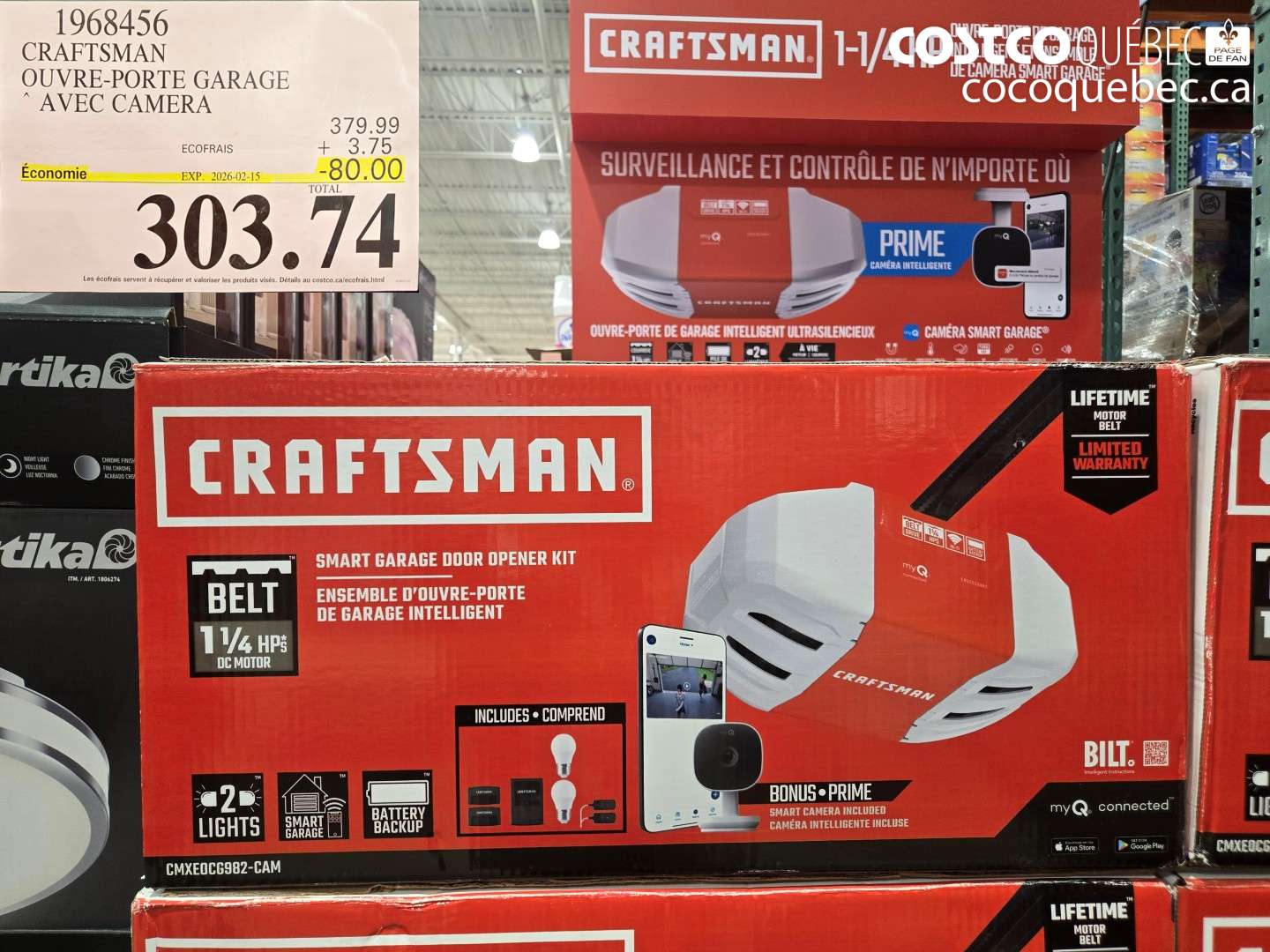 1968456 CRAFTSMAN OUVRE-PORTE GARAGE AVEC CAMERA ($80.00 INSTANT SAVINGS EXPIRES ON 2026-02-15) $303.74