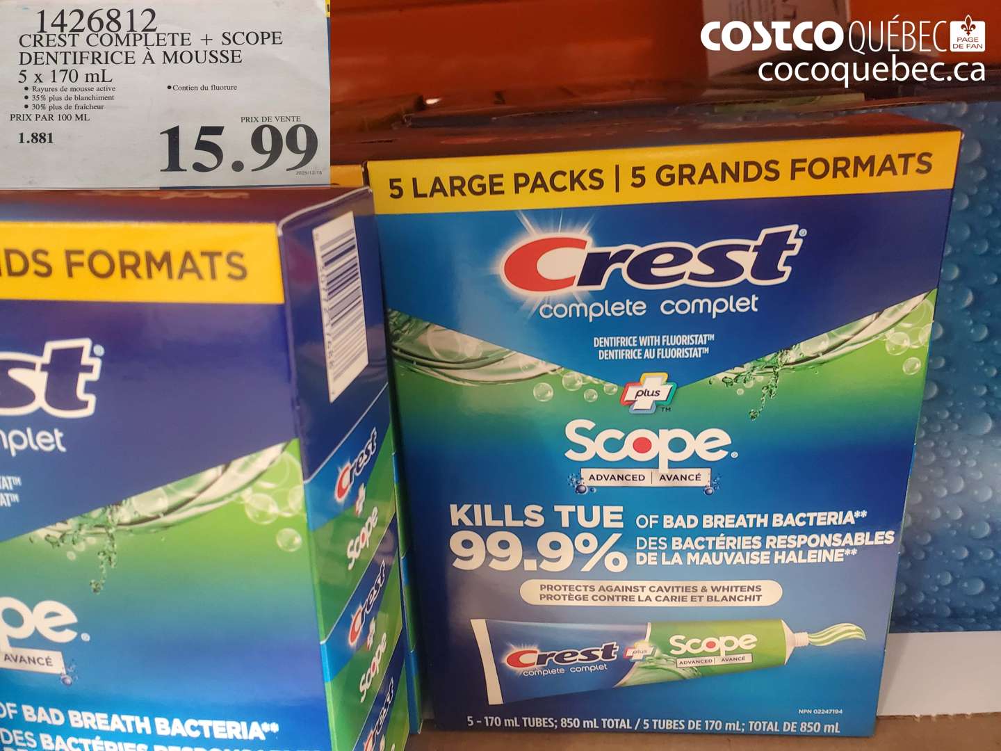 1426812 CREST COMPLETE + SCOPE DENTIFRICE À MOUSSE $15.99