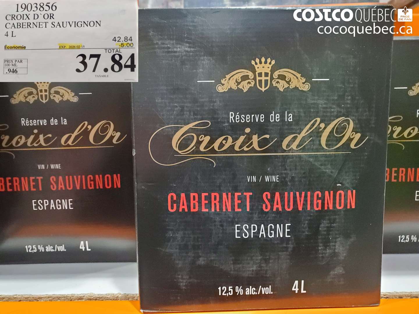 1903856 CROIX D`OR CABERNET SAUVIGNON 4 L ($5.00 INSTANT SAVINGS EXPIRES ON 2026-02-15) $37.84