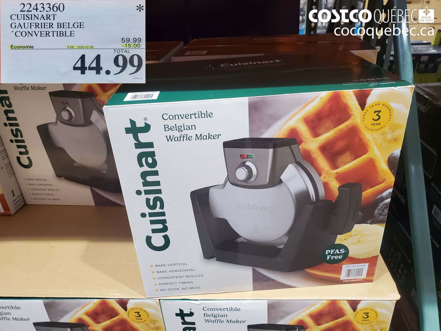 2243360 CUISINART GAUFRIER BELGE ^CONVERTIBLE ($15.00 INSTANT SAVINGS EXPIRES ON 2026-02-08) $44.99