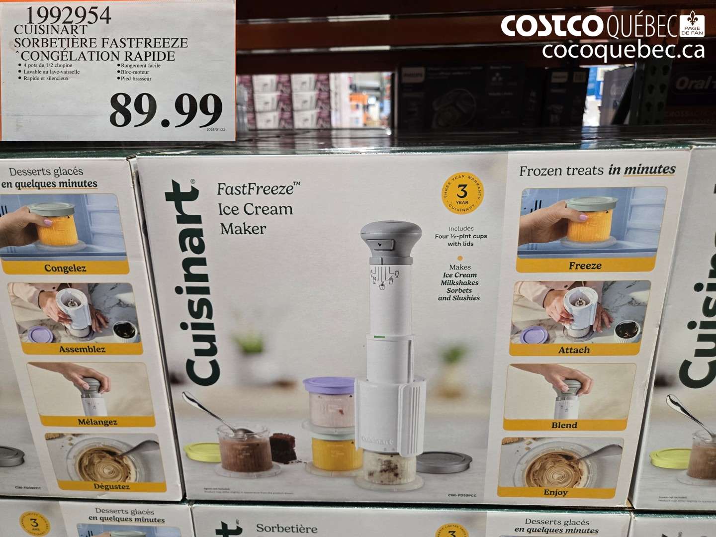 1992954 CUISINART SORBETIÈRE FASTFREEZE CONGÉLATION RAPIDE $89.99