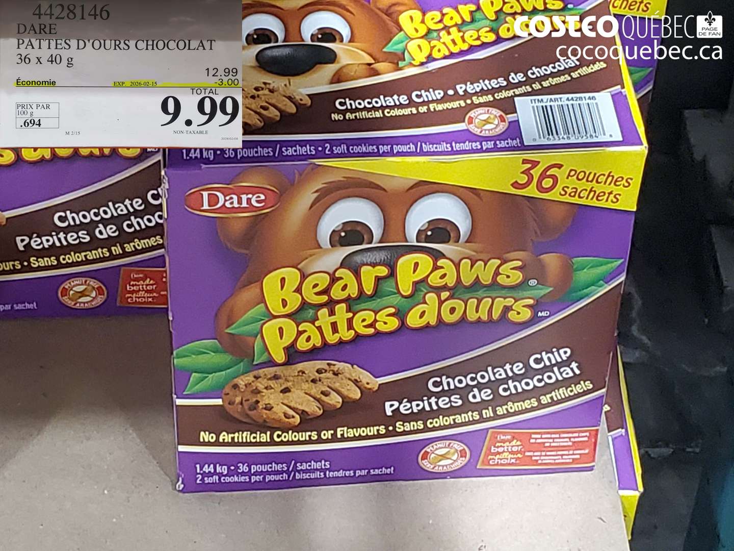 4428146 DARE PATTES D'OURS CHOCOLAT 36 x 40 g ($3.00 INSTANT SAVINGS EXPIRES ON 2026-02-15) $9.99