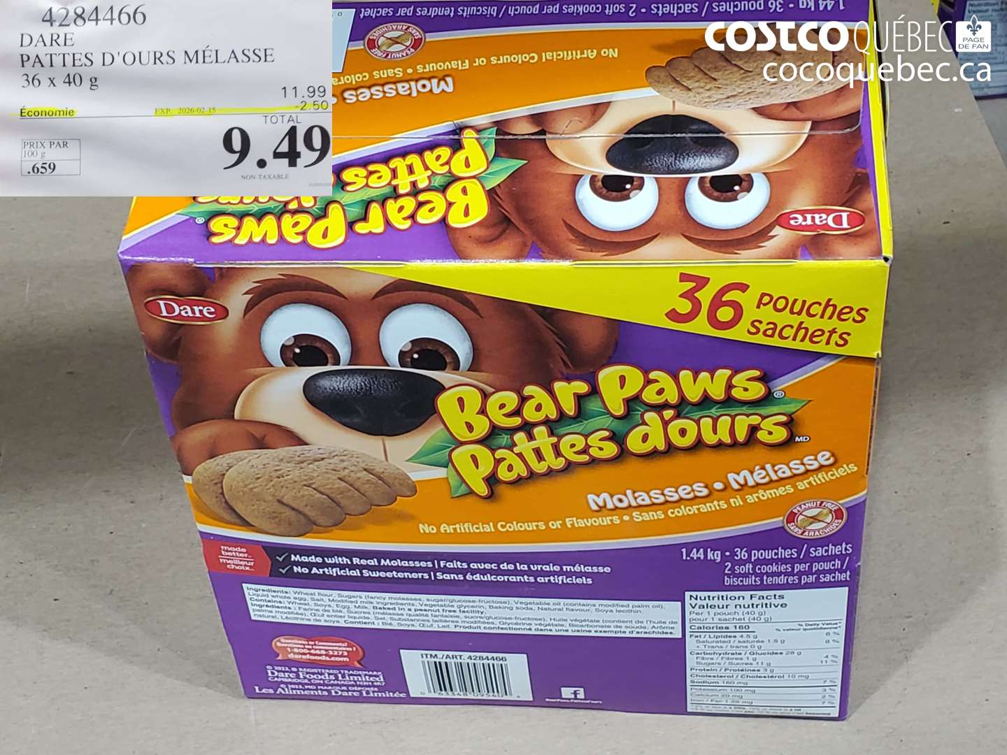 4284466 DARE PATTES D'OURS MÉLASSÉE 36 x 40 g ($2.50 INSTANT SAVINGS EXPIRES ON 2026-02-15) $9.49