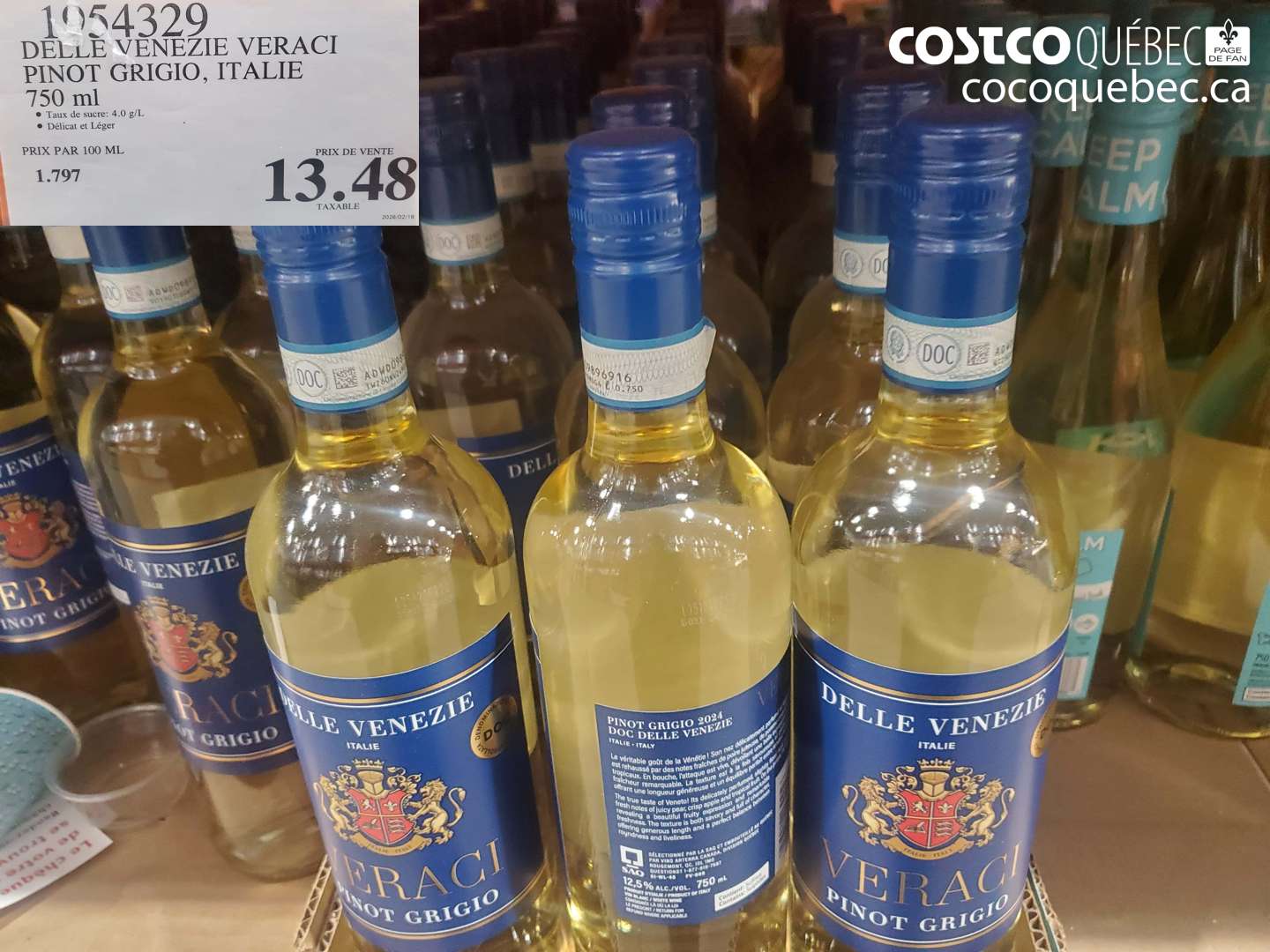 1954329 DELLE VENEZIE VERACI PINOT GRIGIO, ITALIE 750 ml $13.48