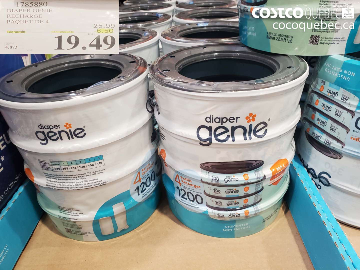 1785880 DIAPER GENIE RECHARGE PAQUET DE 4 ($6.50 INSTANT SAVINGS EXPIRES ON 2026-03-15) $19.49