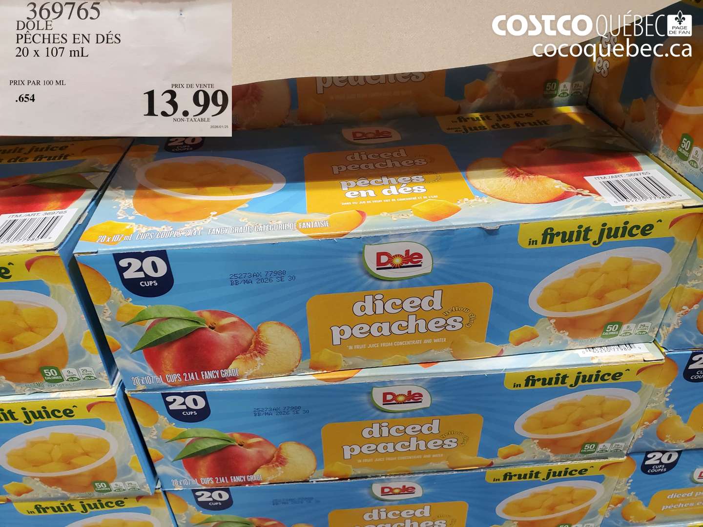 369765 DOLE PÊCHES EN DÉS 20 x 107 ml $13.99