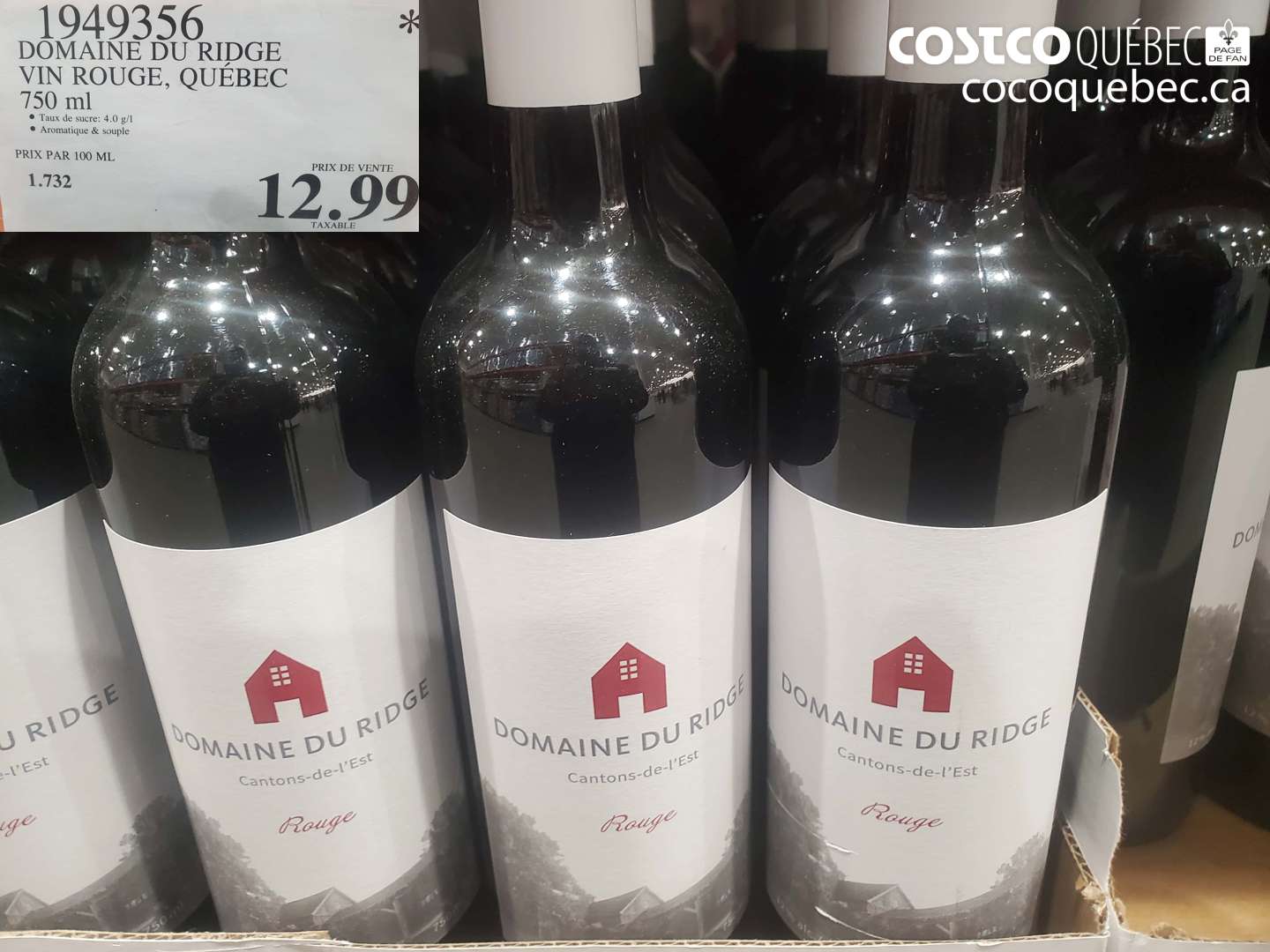 1949356 DOMAINE DU RIDGE VIN ROUGE, QUÉBEC 750 ml $12.99