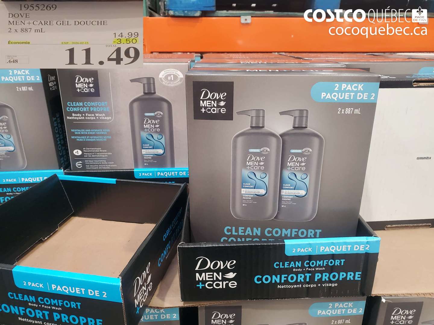 1955269 DOVE MEN+CARE GEL DOUCHE 2 x 887 mL ($3.50 INSTANT SAVINGS EXPIRES ON 2026-02-15) $11.49