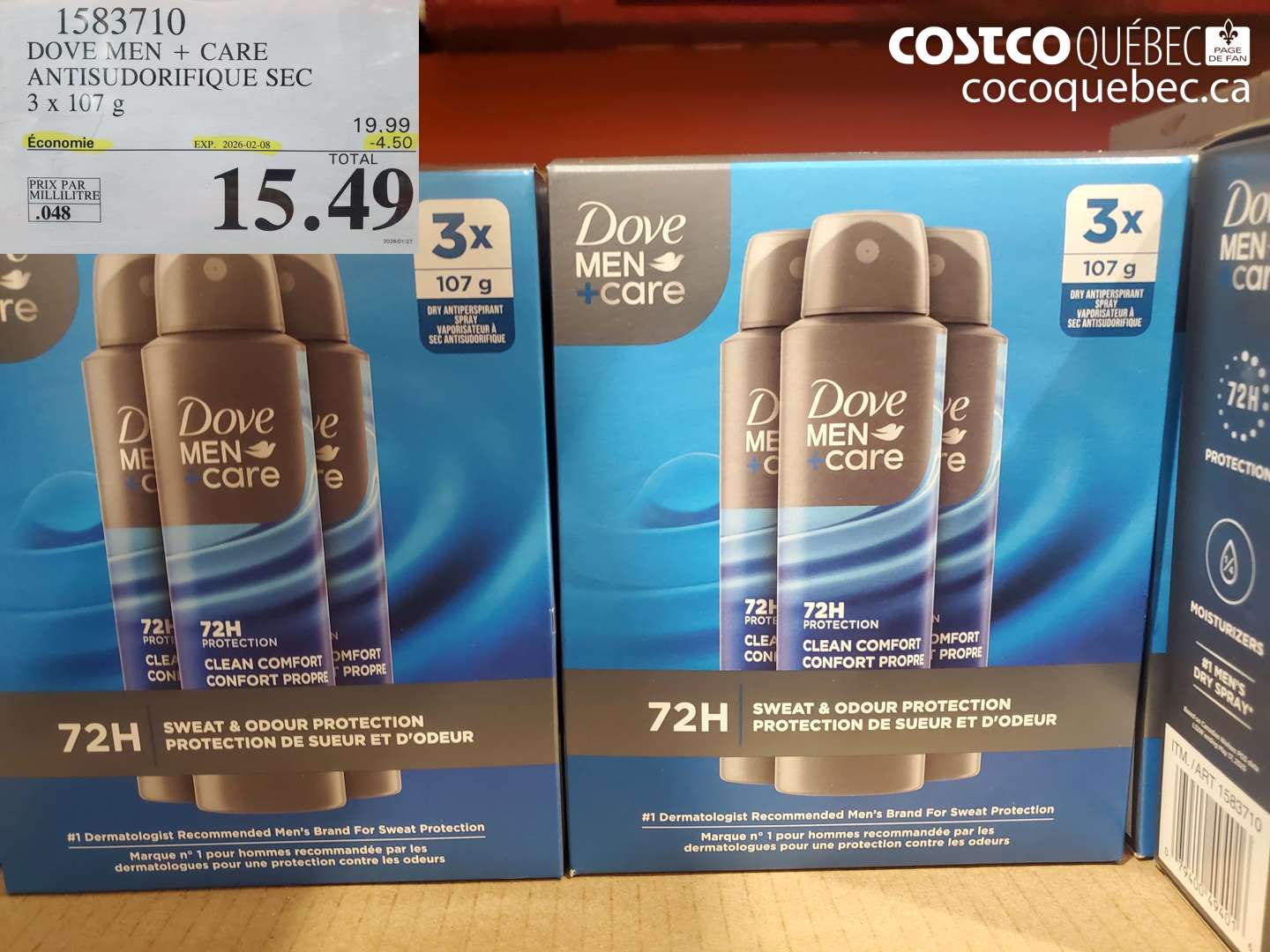 1583710 DOVE MEN + CARE ANTISUDORIFIQUE SEC 3 x 107 g ($4.50 INSTANT SAVINGS EXPIRES ON 2026-02-08) $15.49