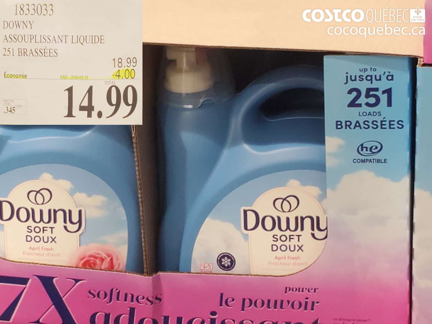 1833033 DOWNY ASSOUPLISSANT LIQUIDE 251 BRASSÉES ($4.00 INSTANT SAVINGS EXPIRES ON 2026-03-15) $14.99
