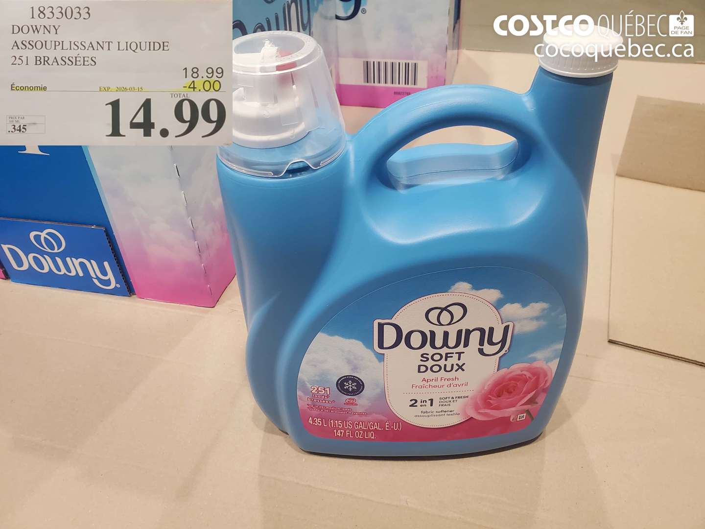 1833033 DOWNY ASSOUPLISSANT LIQUIDE 251 BRASSÉES ($4.00 INSTANT SAVINGS EXPIRES ON 2026-03-15) $14.99