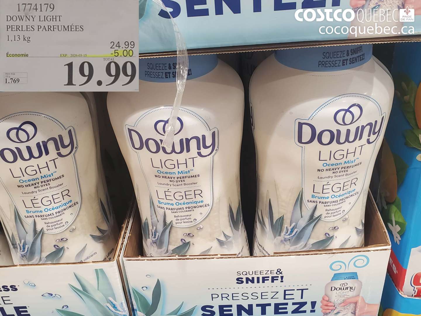 1774179 DOWNY LIGHT PERLES PARFUMÉES 1,13 kg ($5.00 INSTANT SAVINGS EXPIRES ON 2026-03-15) $19.99