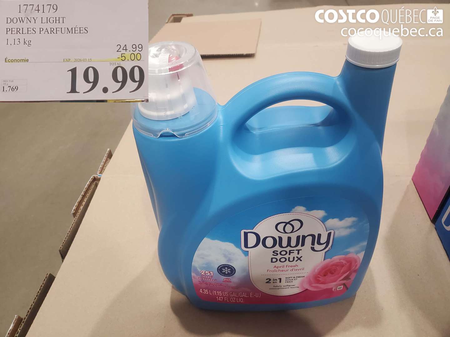 1774179 DOWNY LIGHT PERLES PARFUMÉES ($5.00 INSTANT SAVINGS EXPIRES ON 2026-03-15) $19.99