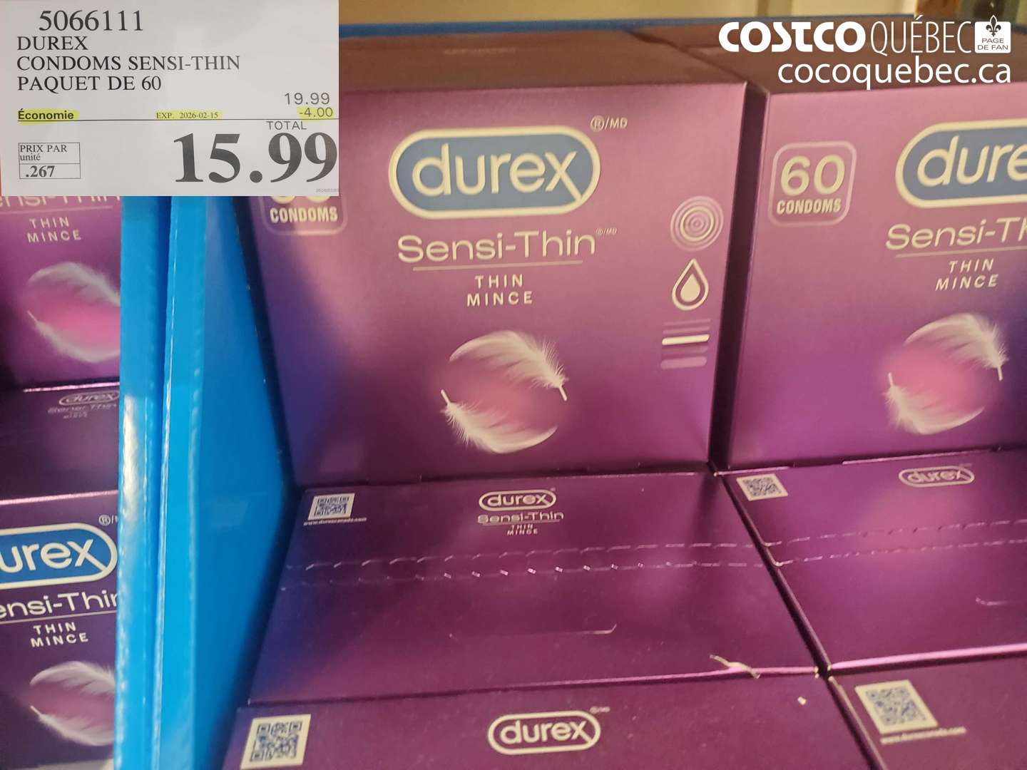 5066111 DUREX CONDOMS SENSI-THIN PAQUET DE 60 ($4.00 INSTANT SAVINGS EXPIRES ON 2026-02-15) $15.99