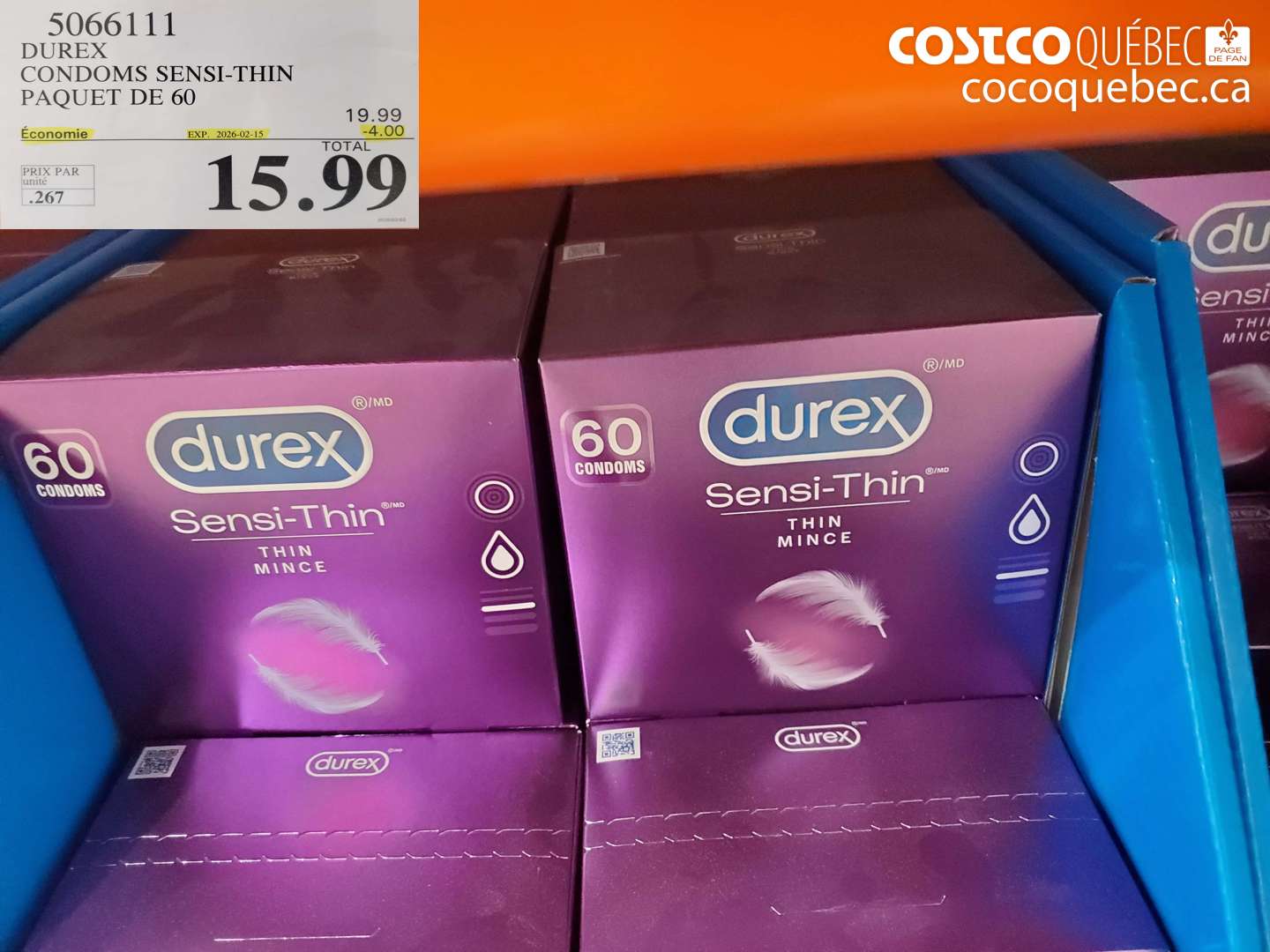 5066111 DUREX CONDOMS SENSI-THIN PAQUET DE 60 ($4.00 INSTANT SAVINGS EXPIRES ON 2026-02-15) $15.99
