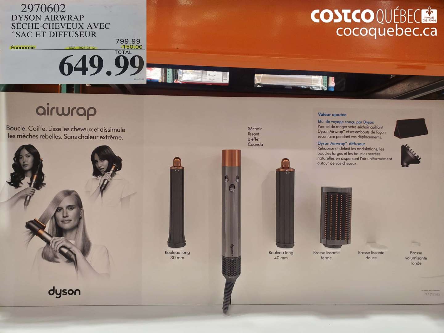 2970602 DYSON AIRWRAP SÈCHE-CHEVEUX AVEC SAC ET DIFFUSEUR ($150.00 INSTANT SAVINGS EXPIRES ON 2026-02-12) $649.99