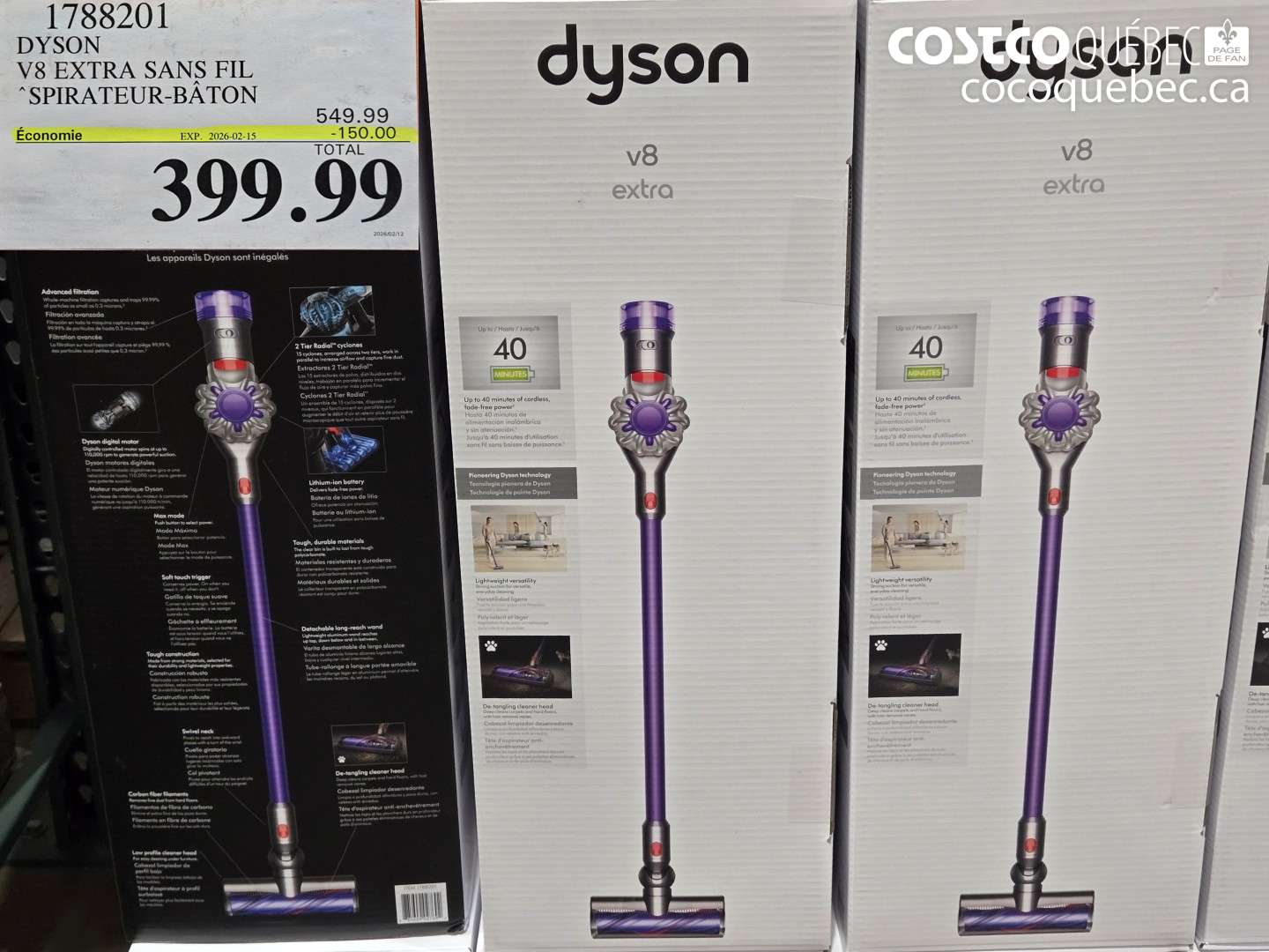 1788201 DYSON V8 EXTRA SANS FIL SPIRATEUR-BÂTON ($150.00 INSTANT SAVINGS EXPIRES ON 2026-02-15) $399.99