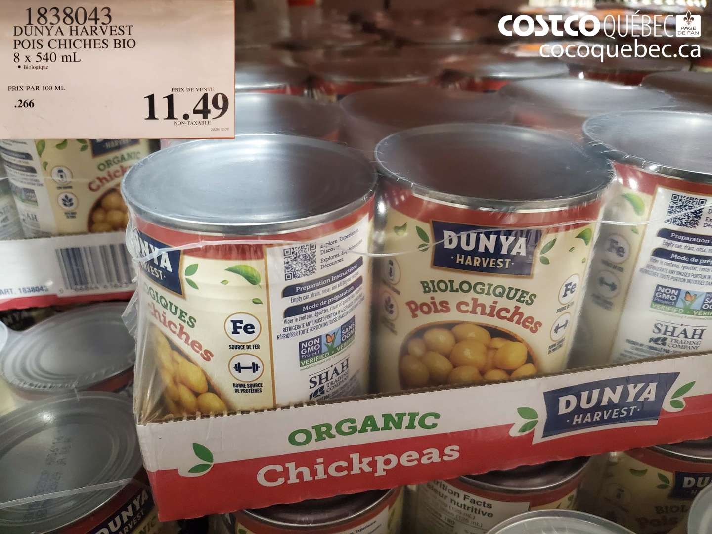 1838043 Dunya Harvest Pois Chiches Bio 8 x 540 mL $11.49