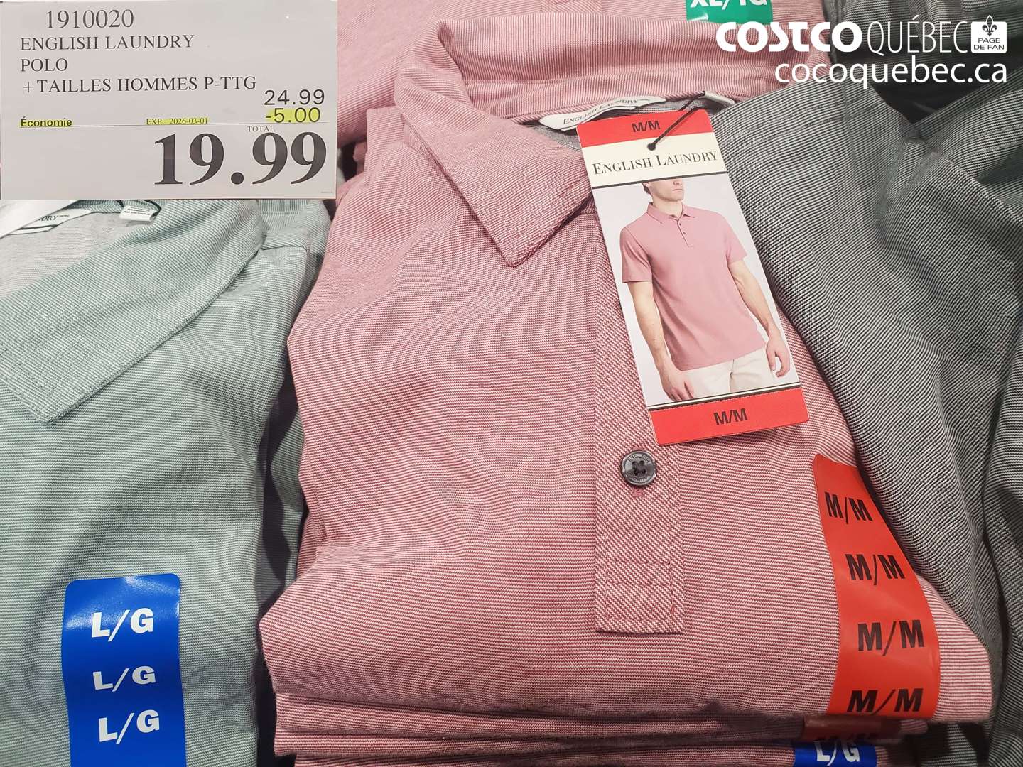 1910020 ENGLISH LAUNDRY POLO + TAILLES HOMMES P-TTG ($5.00 INSTANT SAVINGS EXPIRES ON 2026-03-01) $19.99