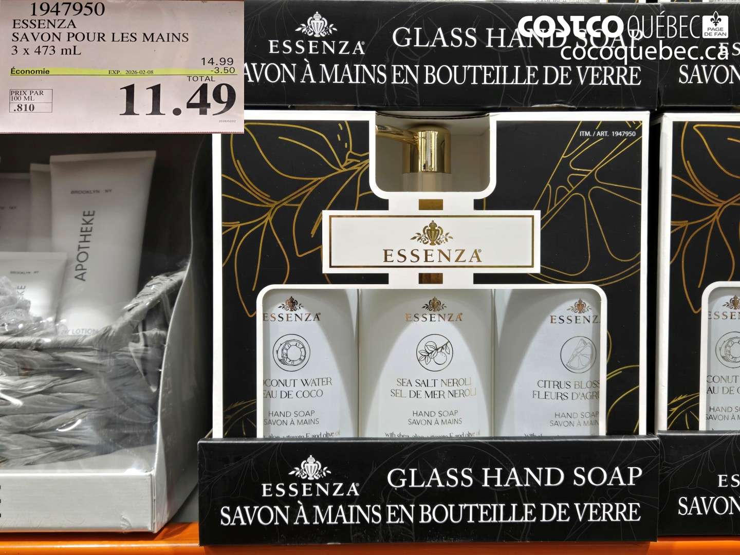 1947950 ESSENZA SAVON POUR LES MAINS 3 x 473 mL ($3.50 INSTANT SAVINGS EXPIRES ON 2026-02-08) $11.49