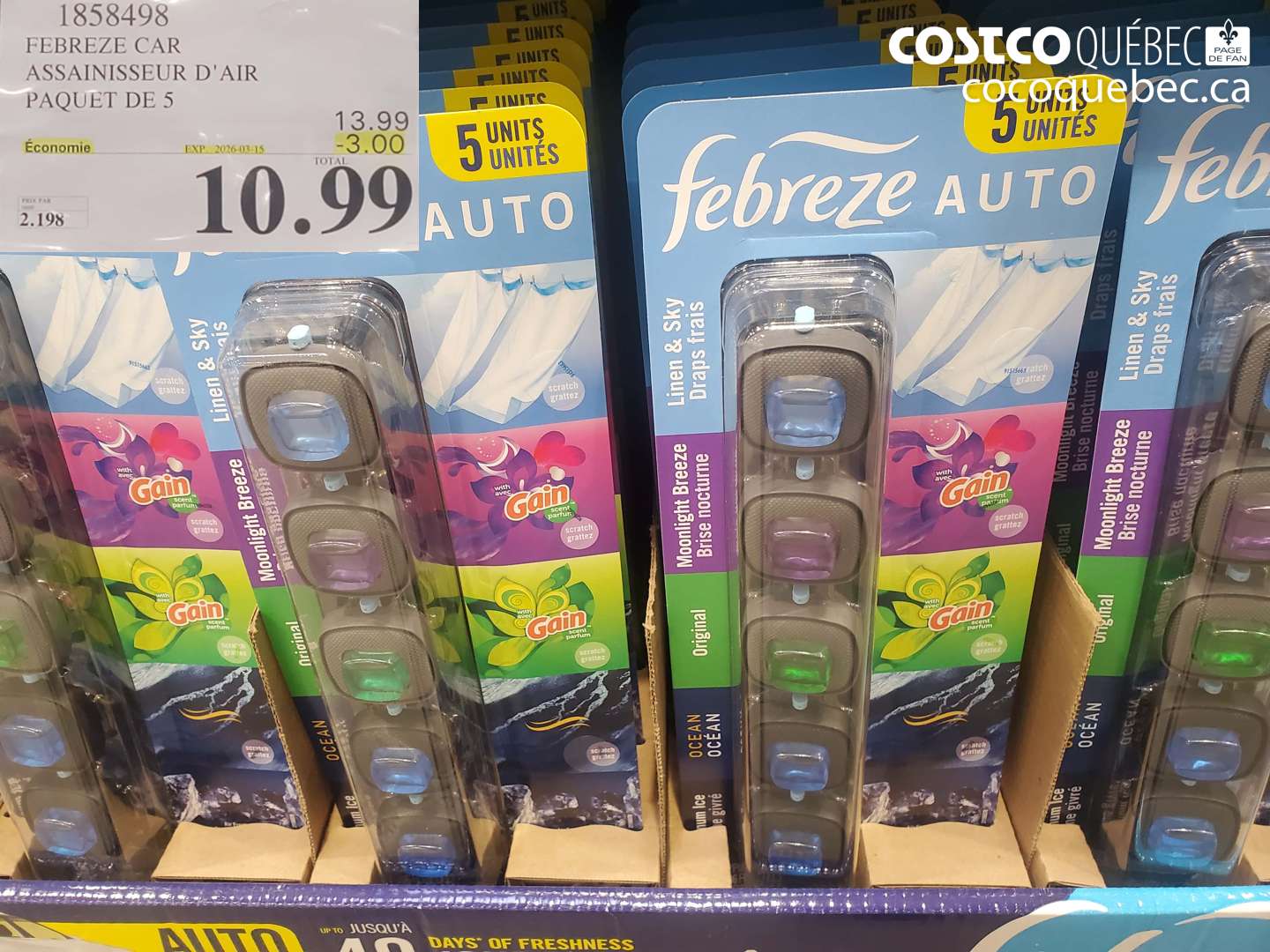 1858498 FEBREZE CAR ASSAINISSEUR D'AIR PAQUET DE 5 ($3.00 INSTANT SAVINGS EXPIRES ON 2026-03-15) $10.99