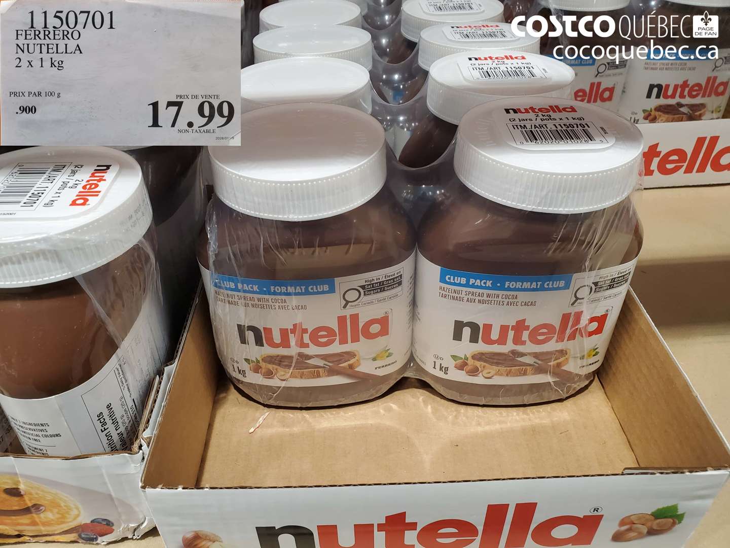 1150701 FERRERO NUTELLA 2 x 1 kg $17.99