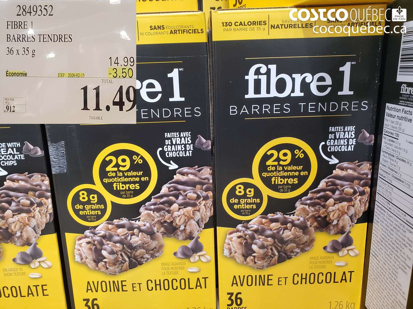 2849352 FIBRE 1 BARRES TENDRES ($3.50 INSTANT SAVINGS EXPIRES ON 2026-02-15) $11.49