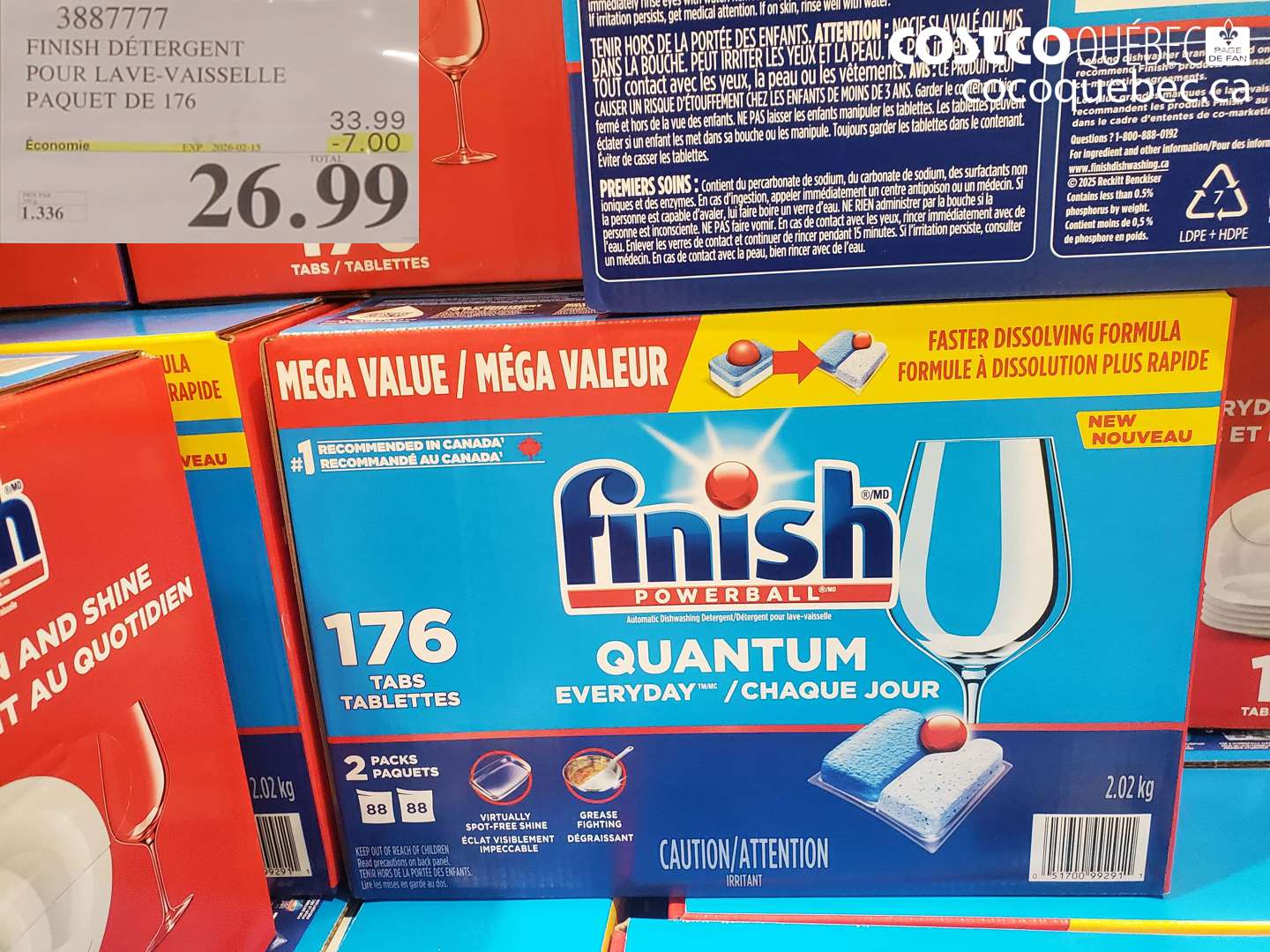 3887777 FINISH DÉTERGENT POUR LAVE-VAISSELLE PAQUET DE 176 ($7.00 INSTANT SAVINGS EXPIRES ON 2026-02-15) $26.99