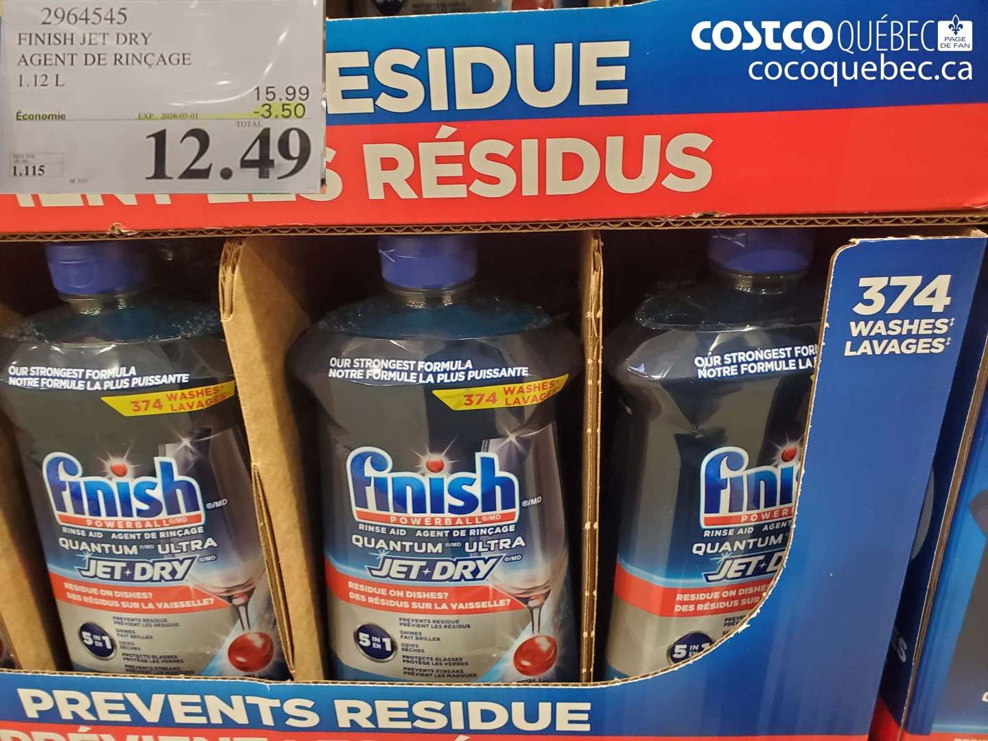 2964545 FINISH JET DRY AGENT DE RINÇAGE 1.12 L ($3.50 INSTANT SAVINGS EXPIRES ON 2026-03-01) $12.49
