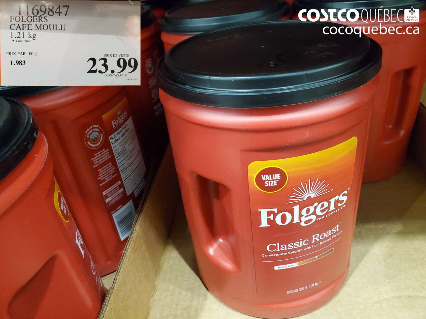 1169847 FOLGERS CAFÉ MOULU 1.21 kg (EXPIRES ON 2025-12-10) $23.99