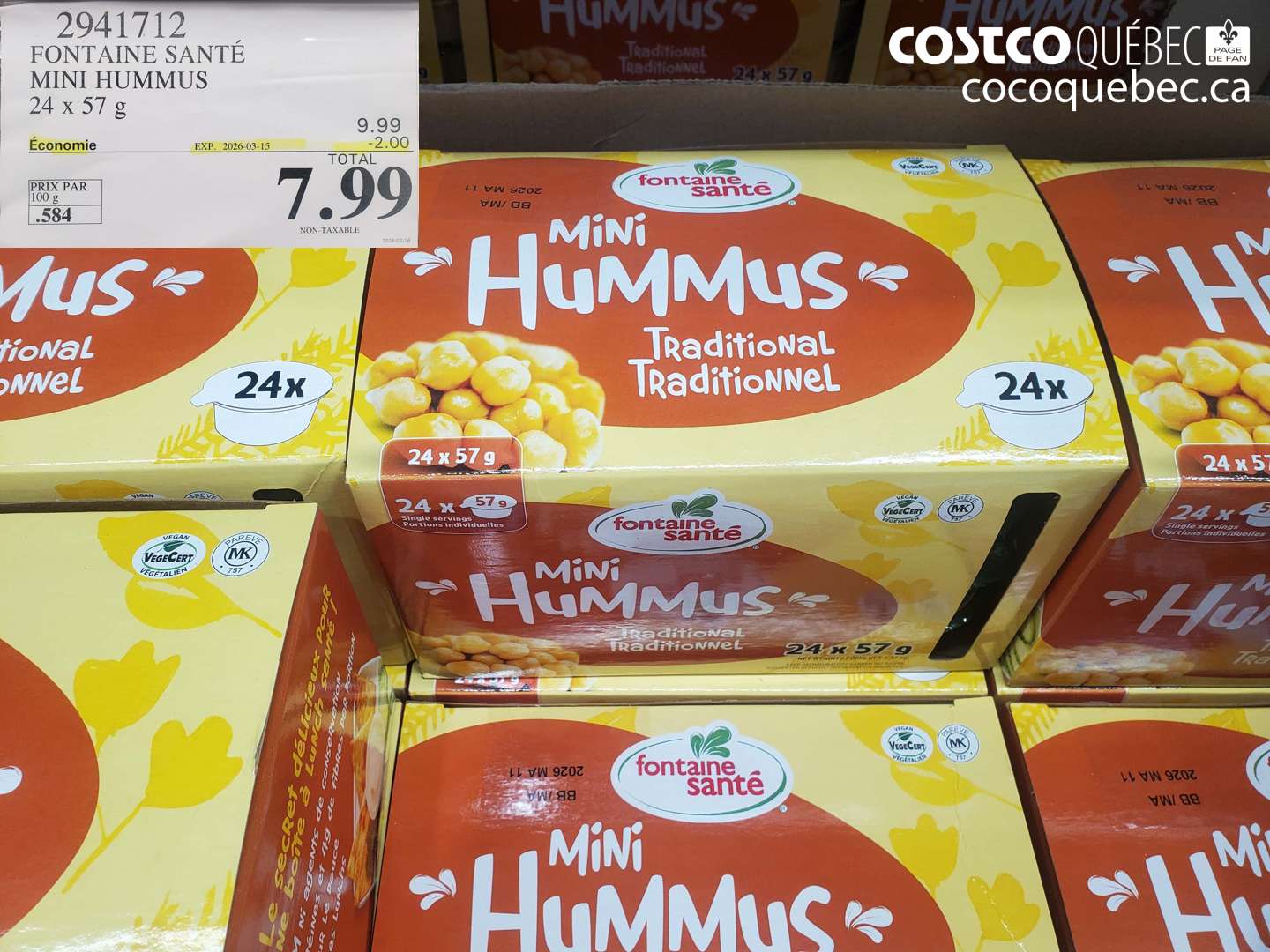 2941712 FONTAINE SANTÉ MINI HUMMUS 24 X 57 G ($2.00 INSTANT SAVINGS EXPIRES ON 2026-03-15) $7.99