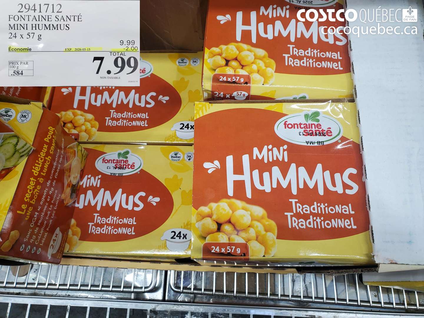 2941712 FONTAINE SANTE MINI HUMMUS 24 x 57 g ($2.00 INSTANT SAVINGS EXPIRES ON 2026-03-15) $7.99