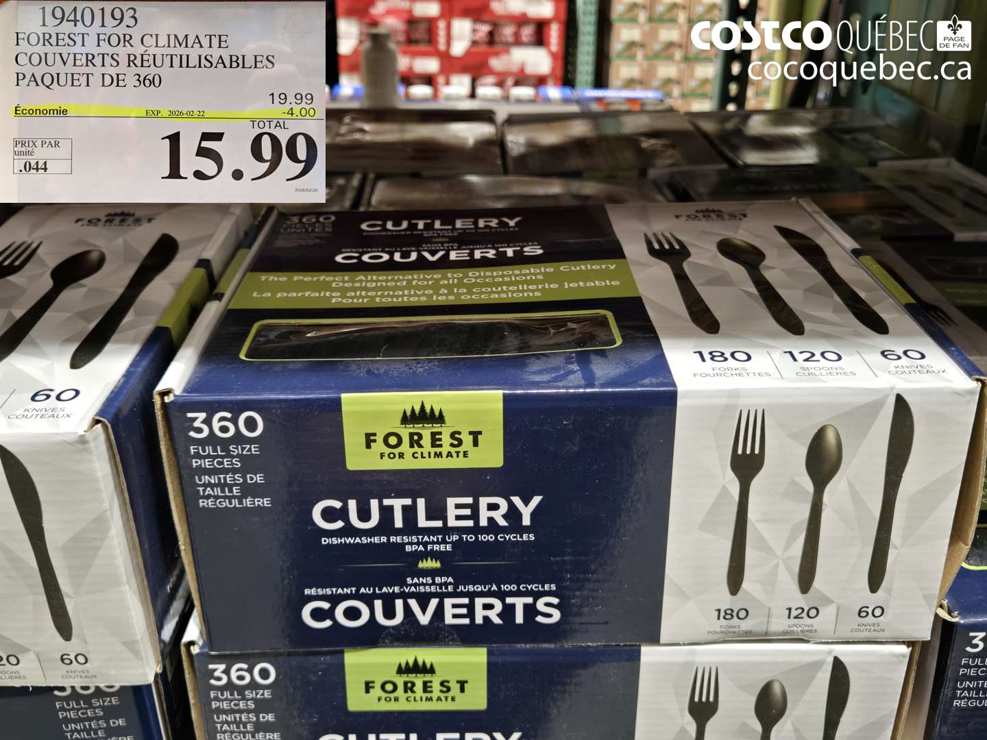 1940193 FOREST FOR CLIMATE COUVERTS RÉUTILISABLES PAQUET DE 360 ($4.00 INSTANT SAVINGS EXPIRES ON 2026-02-22) $15.99