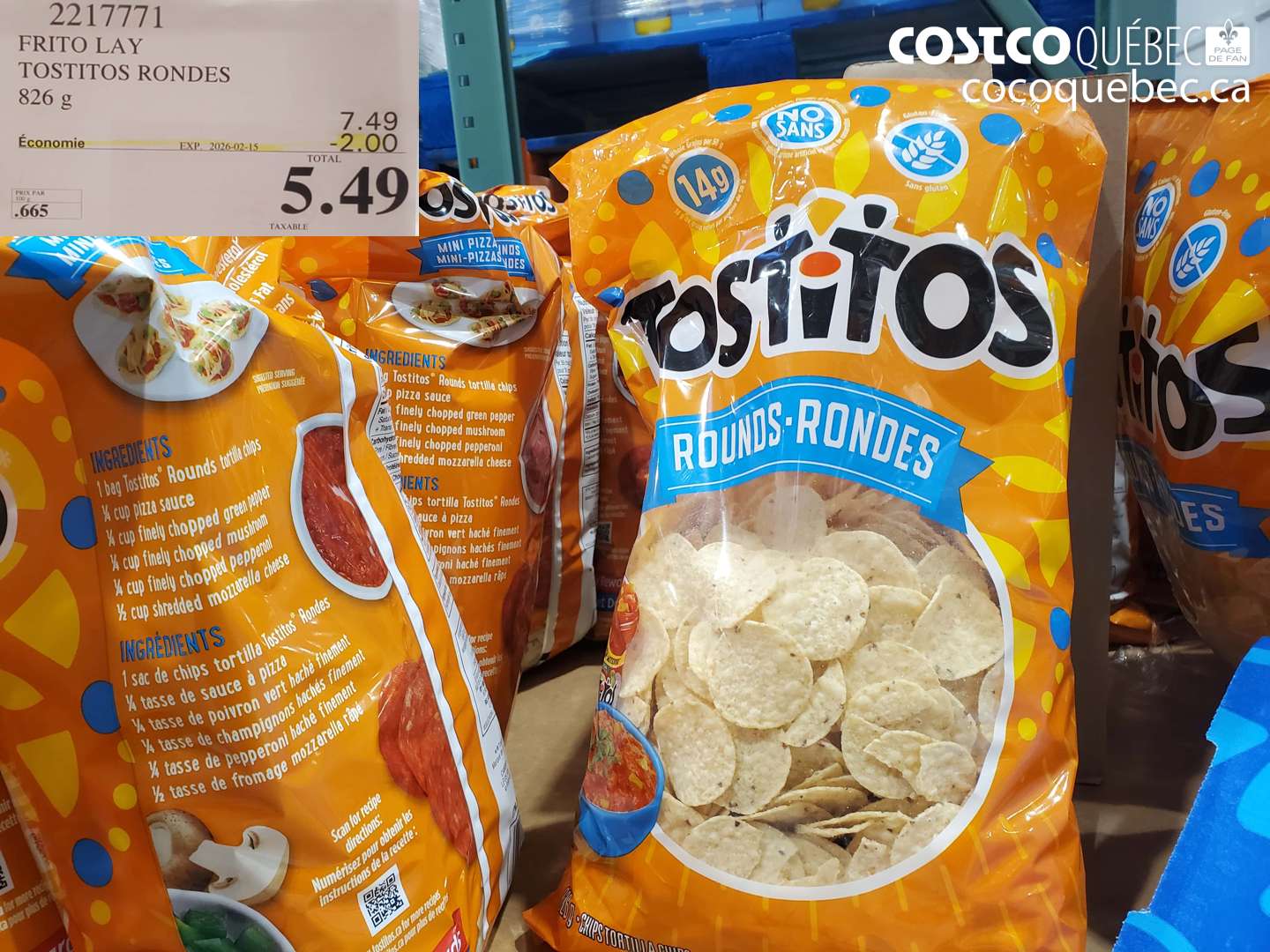 2217771 FRITO LAY TOSTITOS RONDES 826 g ($2.00 INSTANT SAVINGS EXPIRES ON 2026-02-15) $5.49