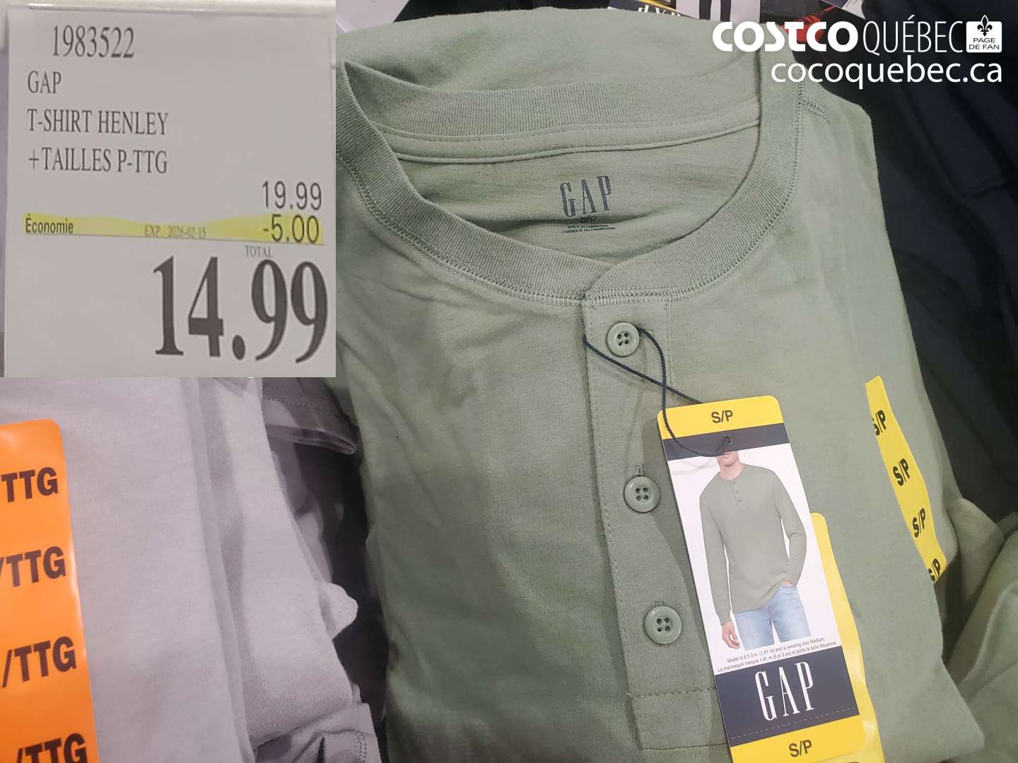 1983522 GAP T-SHIRT HENLEY + TAILLES P-TTG ($5.00 INSTANT SAVINGS EXPIRES ON 2026-02-15) $14.99