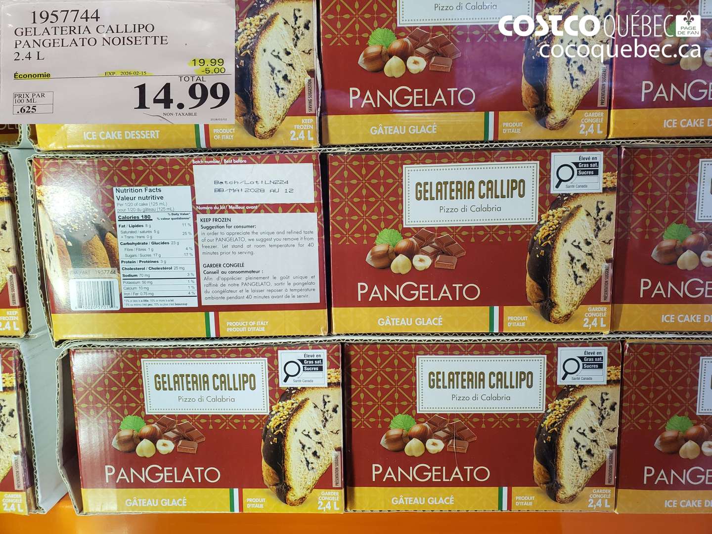 1957744 GELATERIA CALLIPO PANGELATO NOISETTE 2.4 L ($5.00 INSTANT SAVINGS EXPIRES ON 2026-02-15) $14.99