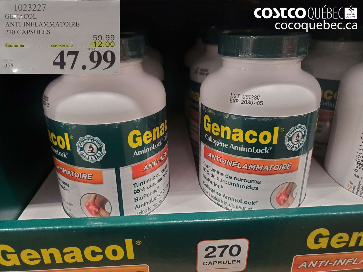 1023227 GENACOL ANTI-INFLAMMATOIRE 270 CAPSULES ($12.00 INSTANT SAVINGS EXPIRES ON 2026-02-15) $47.99