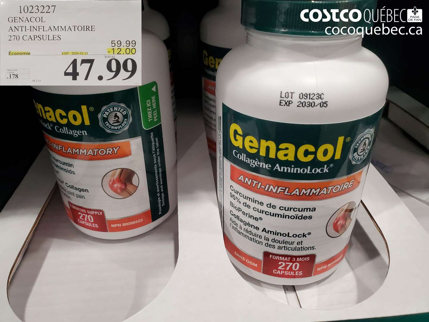 1023227 GENACOL ANTI-INFLAMMATOIRE 270 CAPSULES ($12.00 INSTANT SAVINGS EXPIRES ON 2026-02-15) $47.99