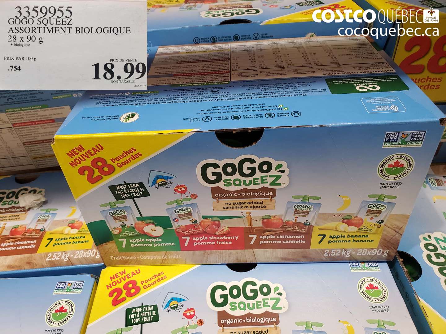 3359955 GOGO SQUEEZ ASSORTIMENT BIOLOGIQUE 28 x 90 g $18.99