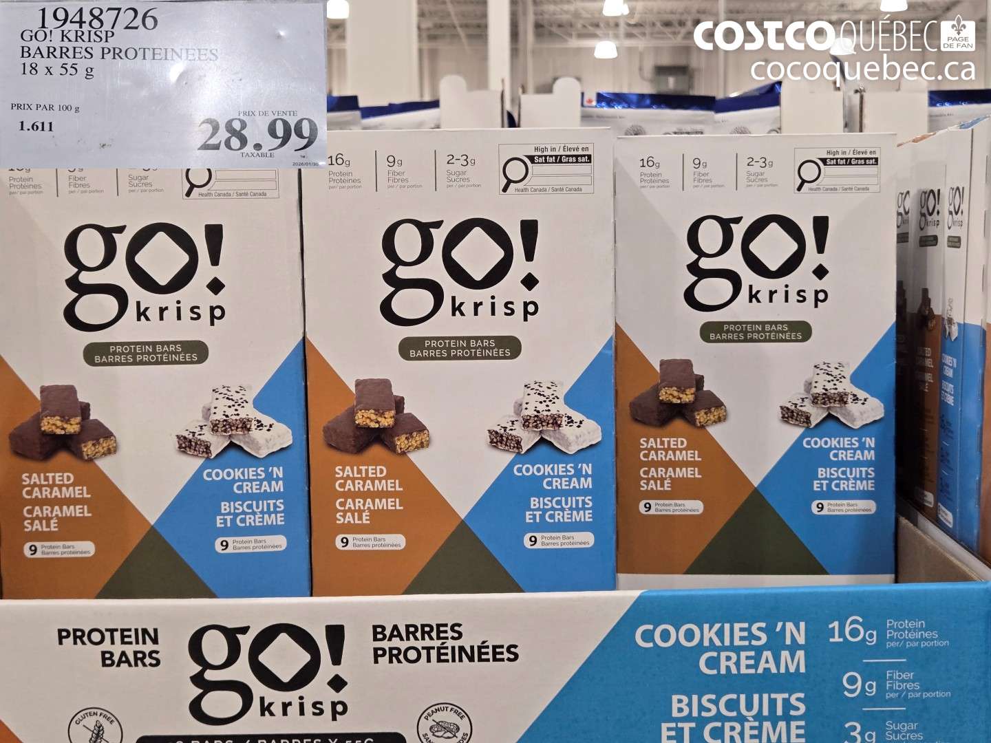 1948726 GO! KRISP BARRES PROTEINÉES 18 x 55 g $28.99