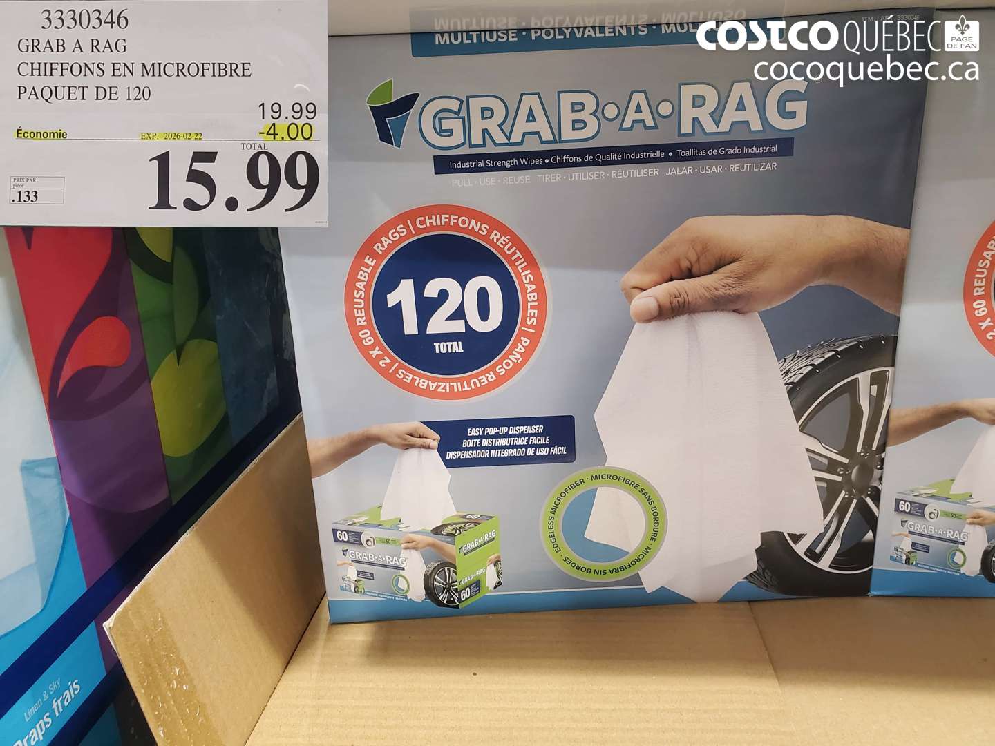 3330346 GRAB A RAG CHIFFONS EN MICROFIBRE PAQUET DE 120 ($4.00 INSTANT SAVINGS EXPIRES ON 2026-02-22) $15.99