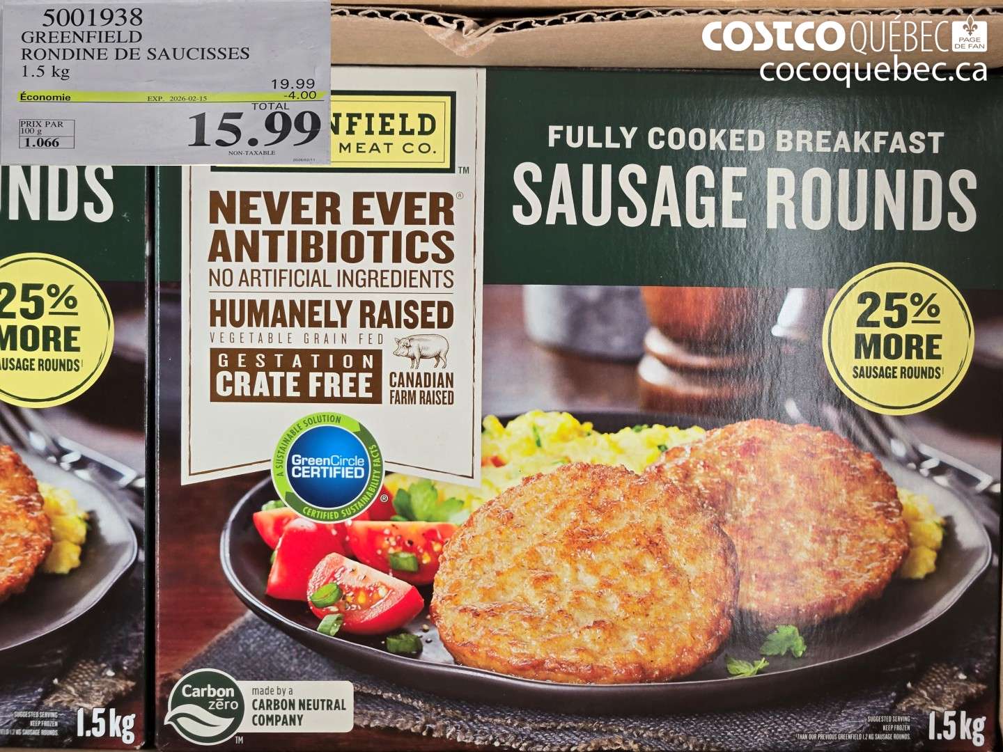 5001938 GREENFIELD RONDINE DE SAUCISSES 1.5 kg ($4.00 INSTANT SAVINGS EXPIRES ON 2026-02-15) $15.99