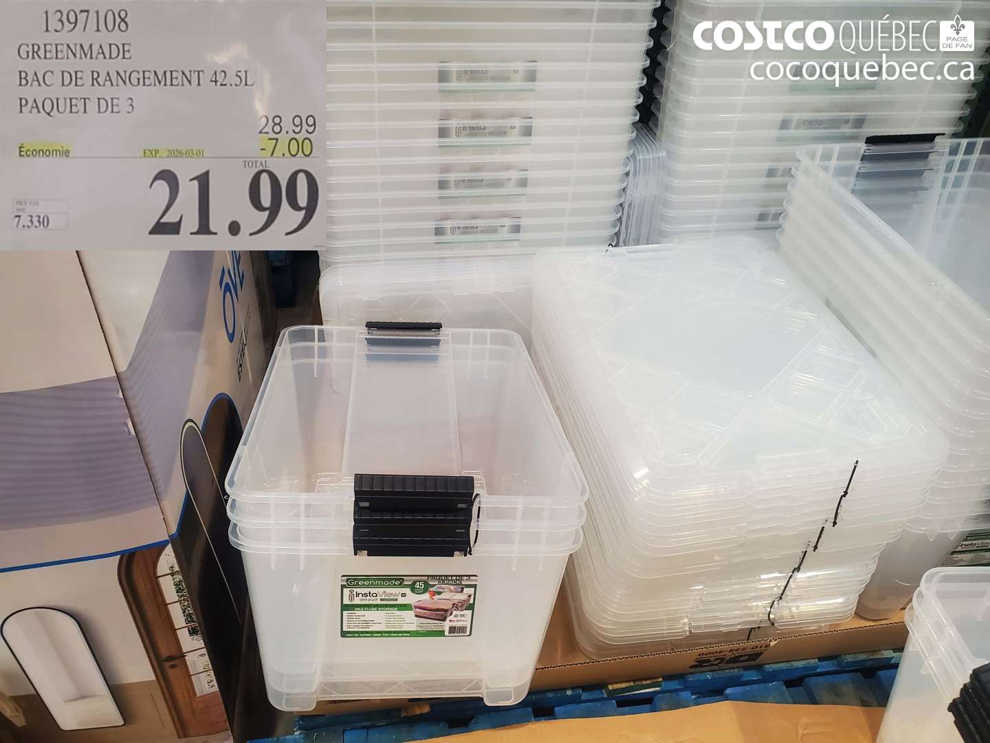 1397108 GREENMADE BAC DE RANGEMENT 42.5L PAQUET DE 3 ($7.00 INSTANT SAVINGS EXPIRES ON 2026-03-01) $21.99