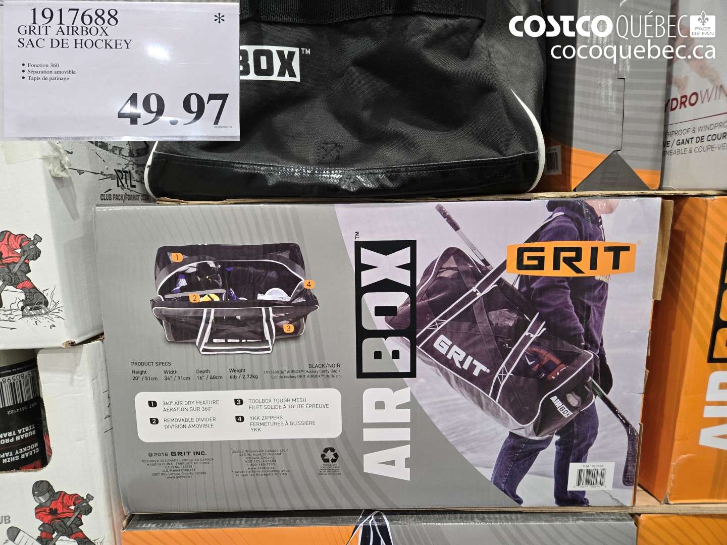 1917688 GRIT AIRBOX SAC DE HOCKEY $49.97