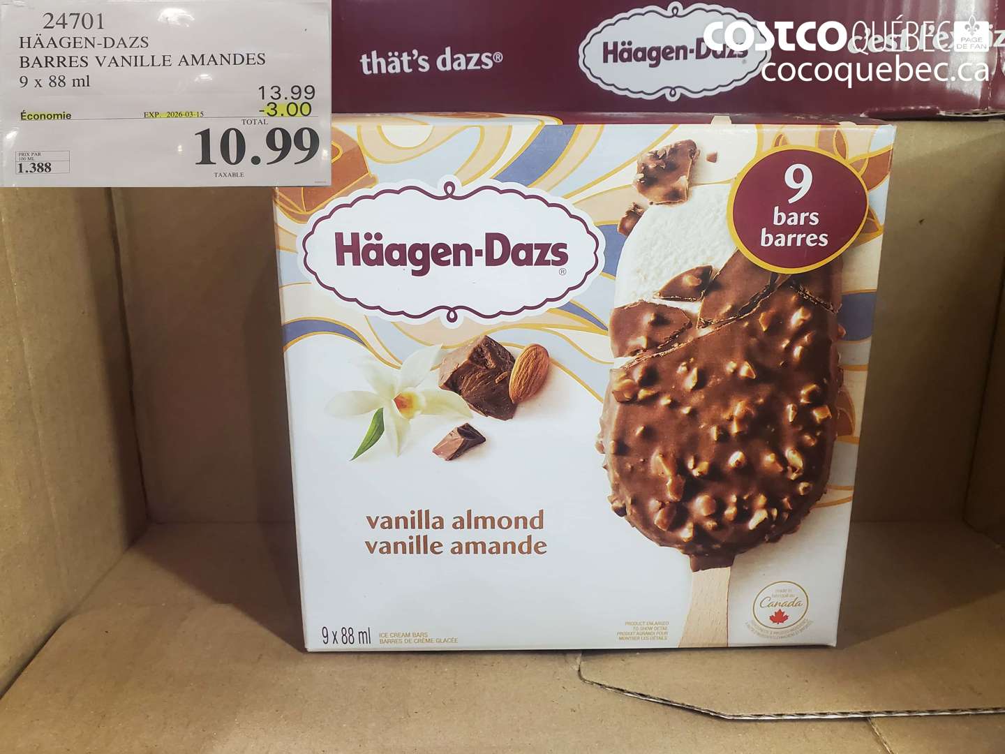 24701 HÄAGEN-DAZS BARRES VANILLE AMANDES ($3.00 INSTANT SAVINGS EXPIRES ON 2026-03-15) $10.99