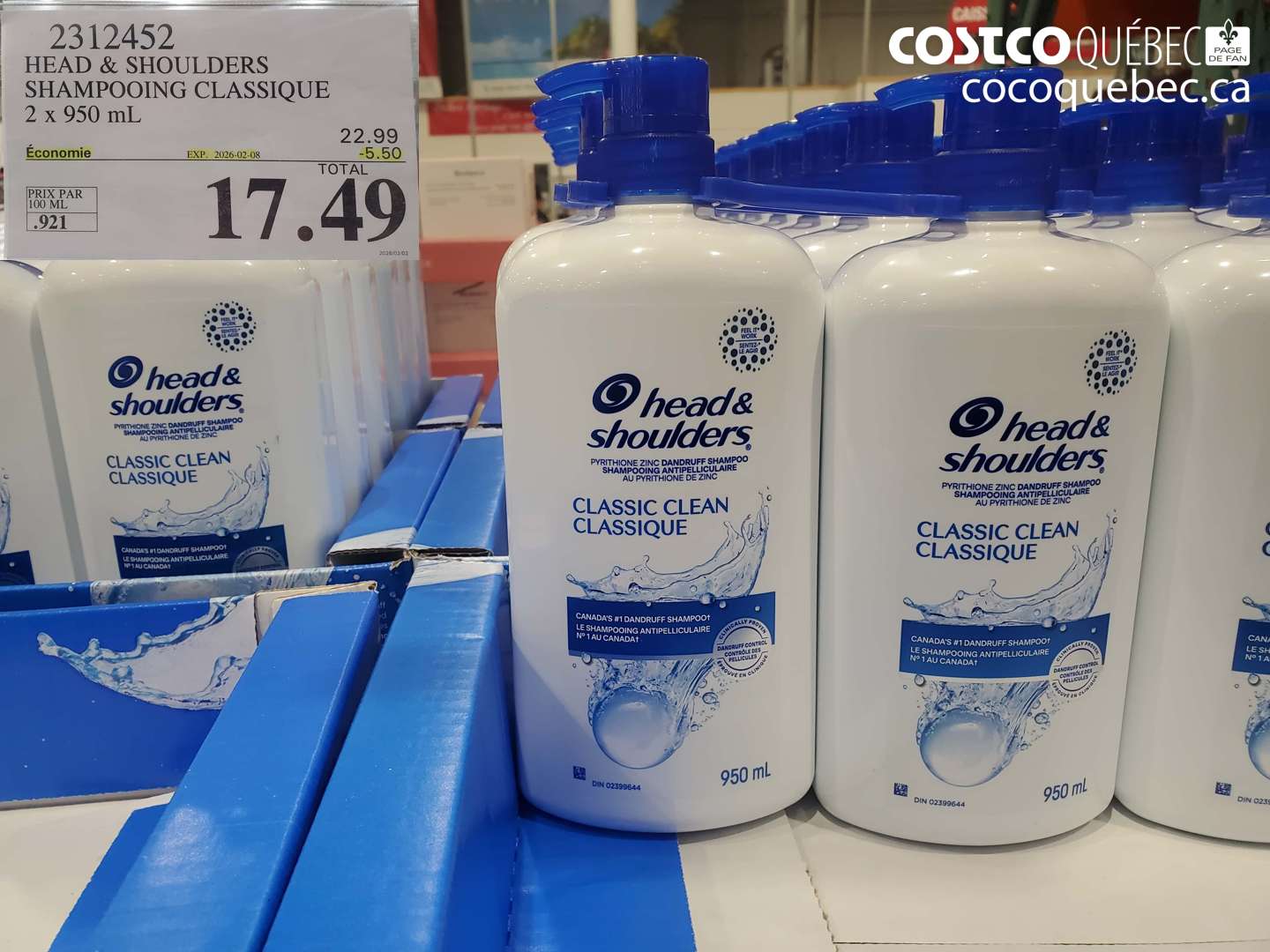 2312452 HEAD & SHOULDERS SHAMPOOING CLASSIQUE 2 x 950 mL ($5.50 INSTANT SAVINGS EXPIRES ON 2026-02-08) $17.49