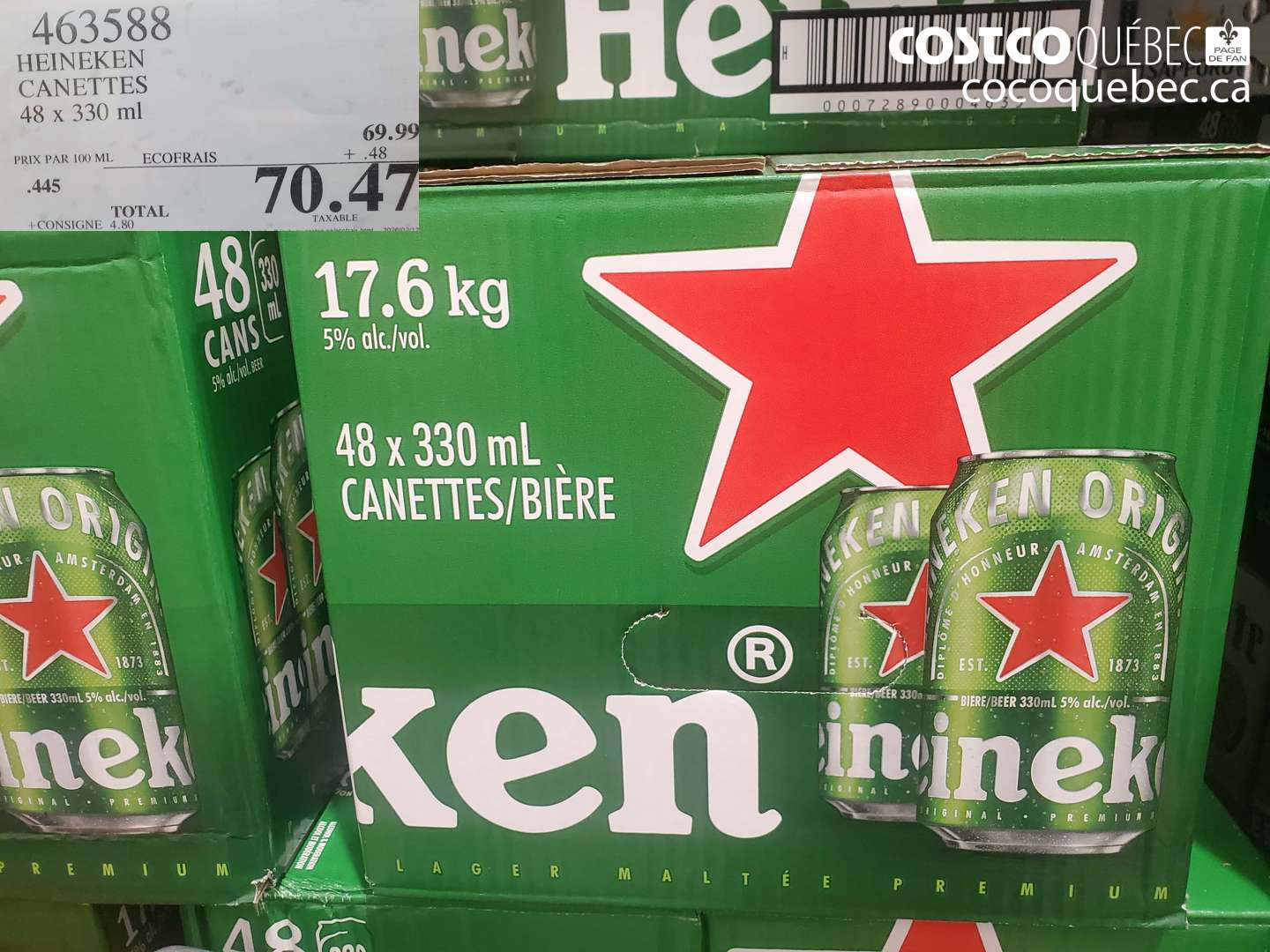 463588 HEINEKEN CANETTES 48 x 330 ml $70.47
