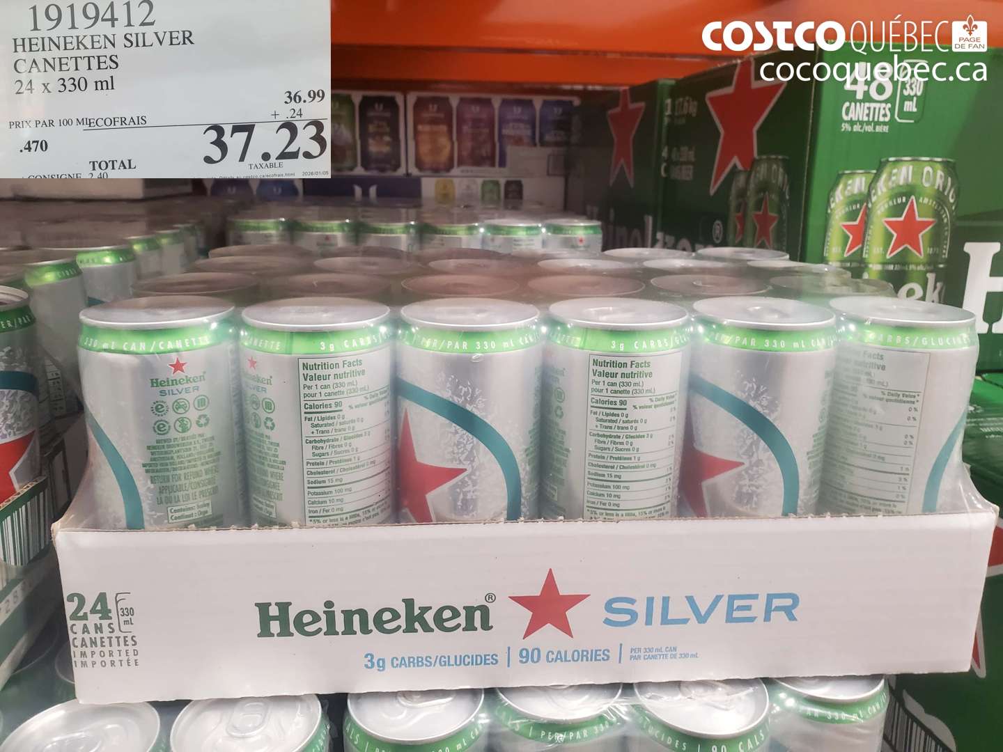1919412 HEINEKEN SILVER CANETTES 24 x 330 ml $37.23